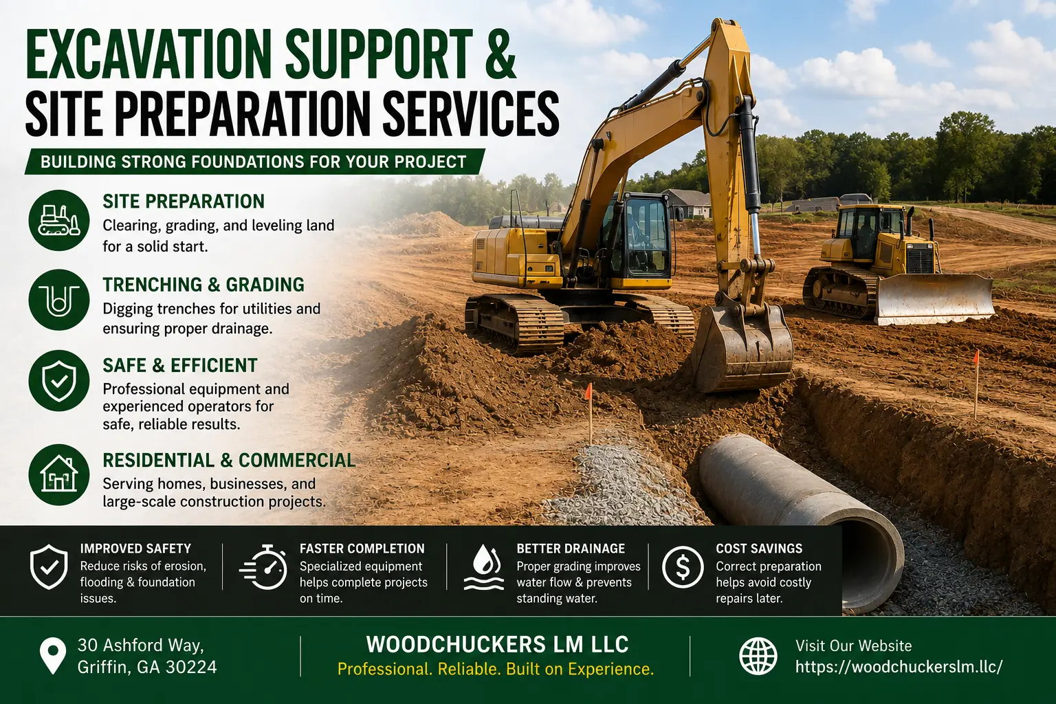 Excavation support services for site preparation in Griffin GA