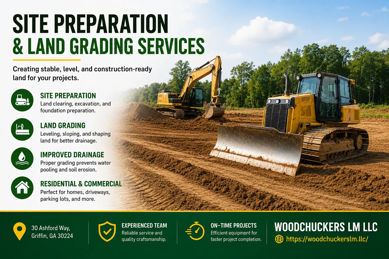 Site preparation and land grading services using heavy equipment in Griffin GA