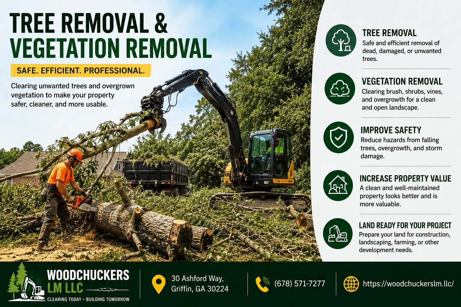 Tree removal and vegetation removal services using heavy equipment in Griffin GA