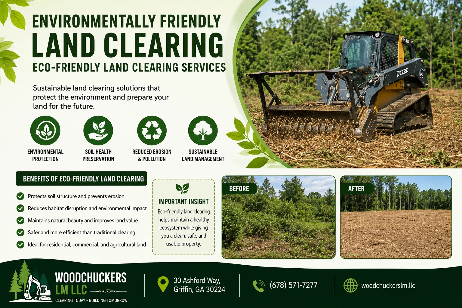 Environmentally friendly land clearing services using eco-friendly forestry mulching equipment in Griffin GA